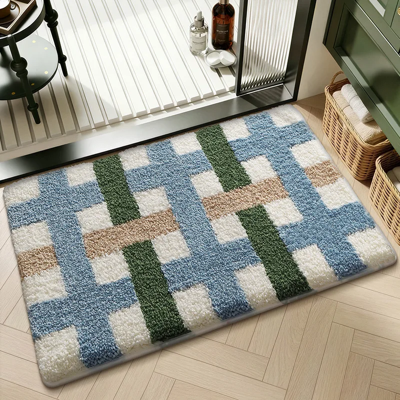 Geometric Bathroom Rug, Thick Microfiber Bath Mat, Absorbent Non Slip Floor Mat - Image 25
