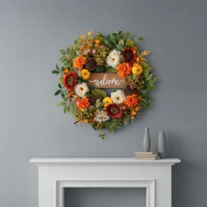 Fall Wreath with Welcome Sign, Autumn Front Door Wreath, Thanksgiving Decor, Rustic Harvest Wreath, Farmhouse Entryway Decor - Image 3