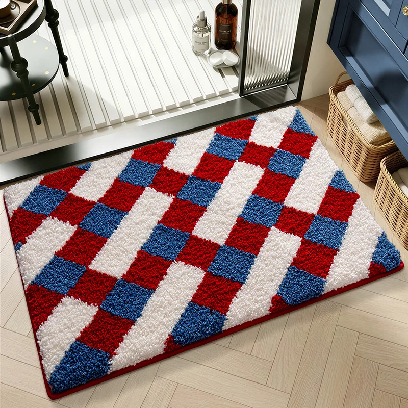 Geometric Bathroom Rug, Thick Microfiber Bath Mat, Absorbent Non Slip Floor Mat - Image 9