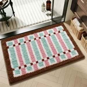 Geometric Bathroom Rug, Thick Microfiber Bath Mat, Absorbent Non Slip Floor Mat - Image 19