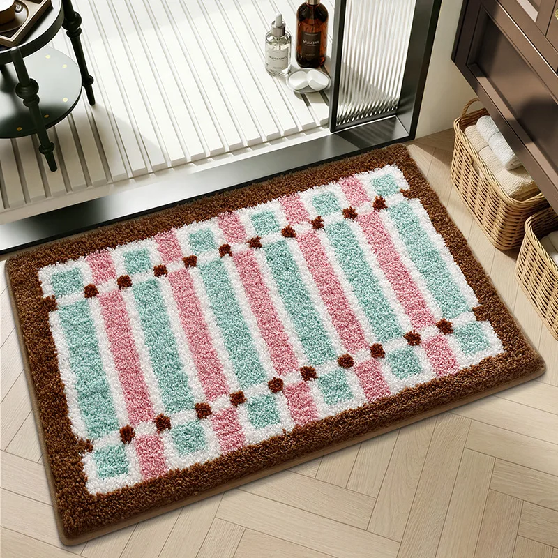 Geometric Bathroom Rug, Thick Microfiber Bath Mat, Absorbent Non Slip Floor Mat - Image 19