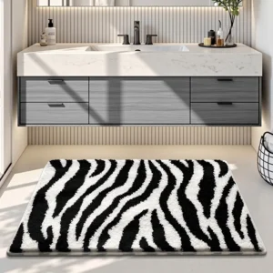 Zebra Bath Mat, Multicolor Bathroom Rug, Soft Absorbent Non Slip Shower Mat