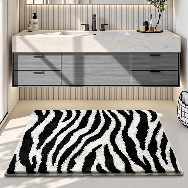 Zebra Bath Mat, Multicolor Bathroom Rug, Soft Absorbent Non Slip Shower Mat