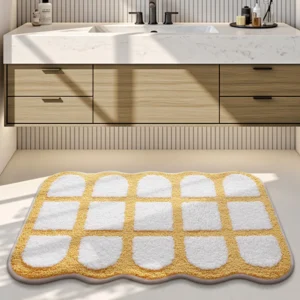 Flocked Bathroom Rug, Absorbent Non Slip Bath Mat, Soft High Low Pile Floor Mat - Image 17