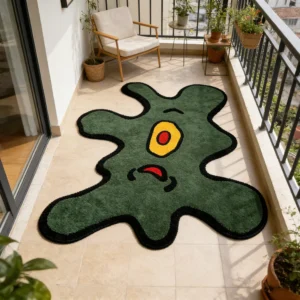 Monster Shaped Rug, Green Cartoon Area Rug, Fun Irregular Floor Mat, Playful Kids Bedroom Decor, Soft Carpet - Image 3