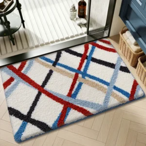 Geometric Bathroom Rug, Thick Microfiber Bath Mat, Absorbent Non Slip Floor Mat - Image 29