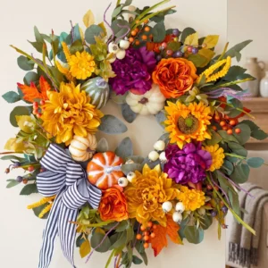 Fall Pumpkin Wreath, Autumn Front Door Wreath, Farmhouse Harvest Decor, Rustic Pumpkin Wreath, Thanksgiving Door Decoration, Fall Home Decor - Image 3
