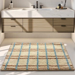 Flocked Bathroom Rug, Absorbent Non Slip Bath Mat, Soft High Low Pile Floor Mat - Image 4