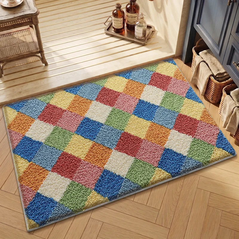 Plaid Bathroom Rug, Colorful Soft Bath Mat, Absorbent Non Slip Floor Mat - Image 4