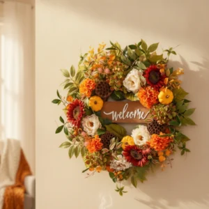 Fall Wreath with Welcome Sign, Autumn Front Door Wreath, Thanksgiving Decor, Rustic Harvest Wreath, Farmhouse Entryway Decor - Image 5
