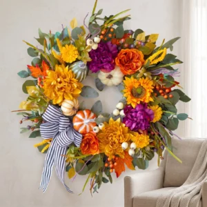 Fall Pumpkin Wreath, Autumn Front Door Wreath, Farmhouse Harvest Decor, Rustic Pumpkin Wreath, Thanksgiving Door Decoration, Fall Home Decor - Image 7