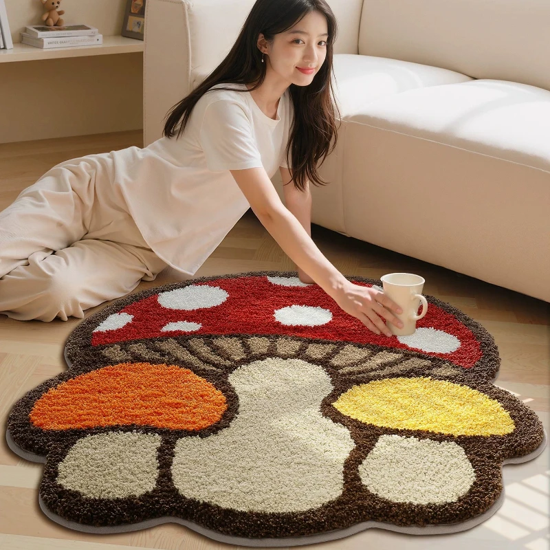 Mushroom Rug for Kids Room, Cute Forest Play Mat, Soft Flocked Nursery Carpet, Whimsical Bedroom Decor - Image 5