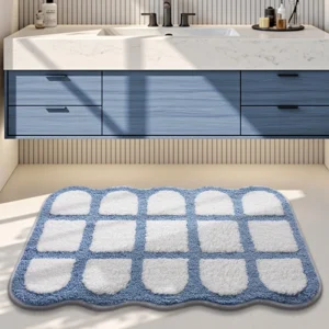 Flocked Bathroom Rug, Absorbent Non Slip Bath Mat, Soft High Low Pile Floor Mat - Image 12