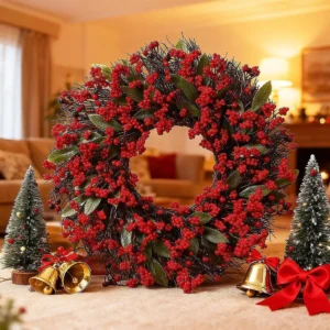 Christmas Wreath for Front Door, Artificial Holiday Wreath, Festive Greenery Garland, Winter Door Decor, Farmhouse Decoration - Image 6