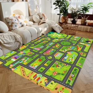 City Highway Play Mat, Road Rug for Toy Cars, Interactive Kids Floor Mat, Educational Playroom Carpet - Image 3