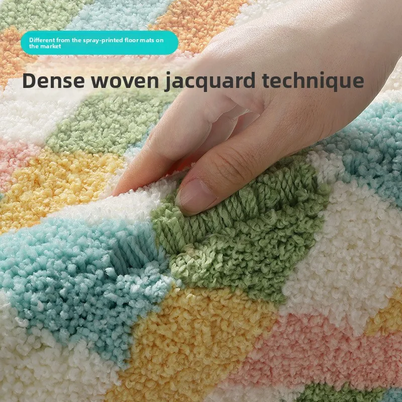 Geometric Bathroom Rug, Thick Microfiber Bath Mat, Absorbent Non Slip Floor Mat - Image 3