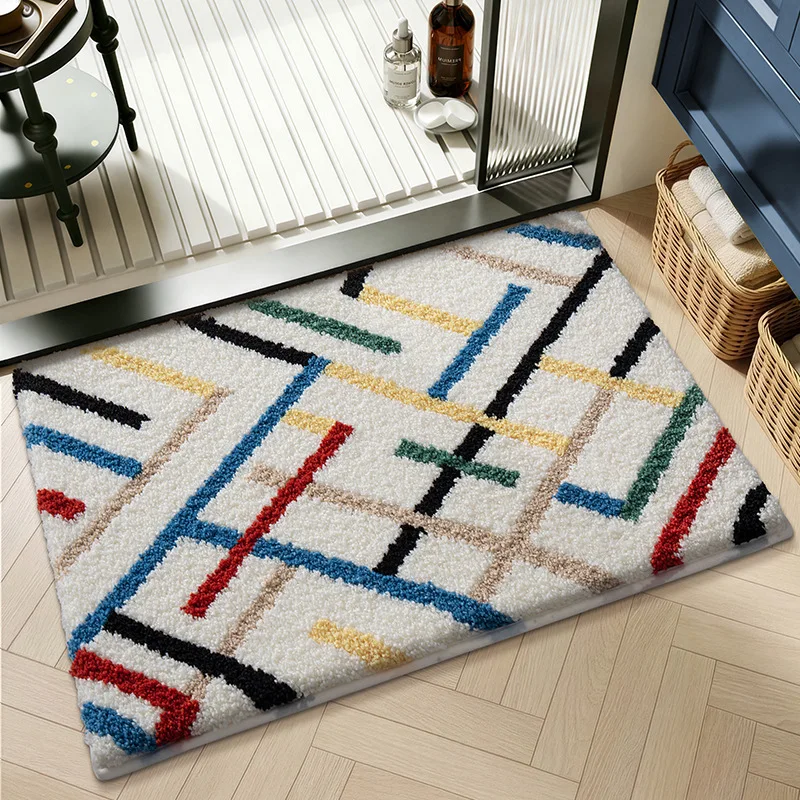 Geometric Bathroom Rug, Thick Microfiber Bath Mat, Absorbent Non Slip Floor Mat - Image 7
