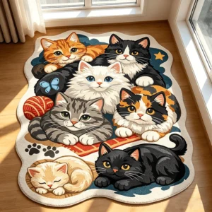 Alternative view of Cat Print Rug, Cute Cat Bedroom Carpet, Soft Plush Floor Mat, Cozy Nursery Area Rug, Cat Lover Home Decor