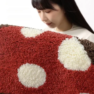 Alternative view of Mushroom Rug for Kids Room, Cute Forest Play Mat, Soft Flocked Nursery Carpet, Whimsical Bedroom Decor