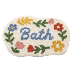 Alternative view of Floral Bathroom Rug, Soft Flocked Bath Mat, Absorbent Non Slip Shower Floor Mat