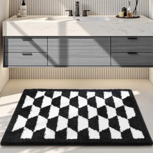 Flocked Bathroom Rug, Absorbent Non Slip Bath Mat, Soft High Low Pile Floor Mat - Image 22