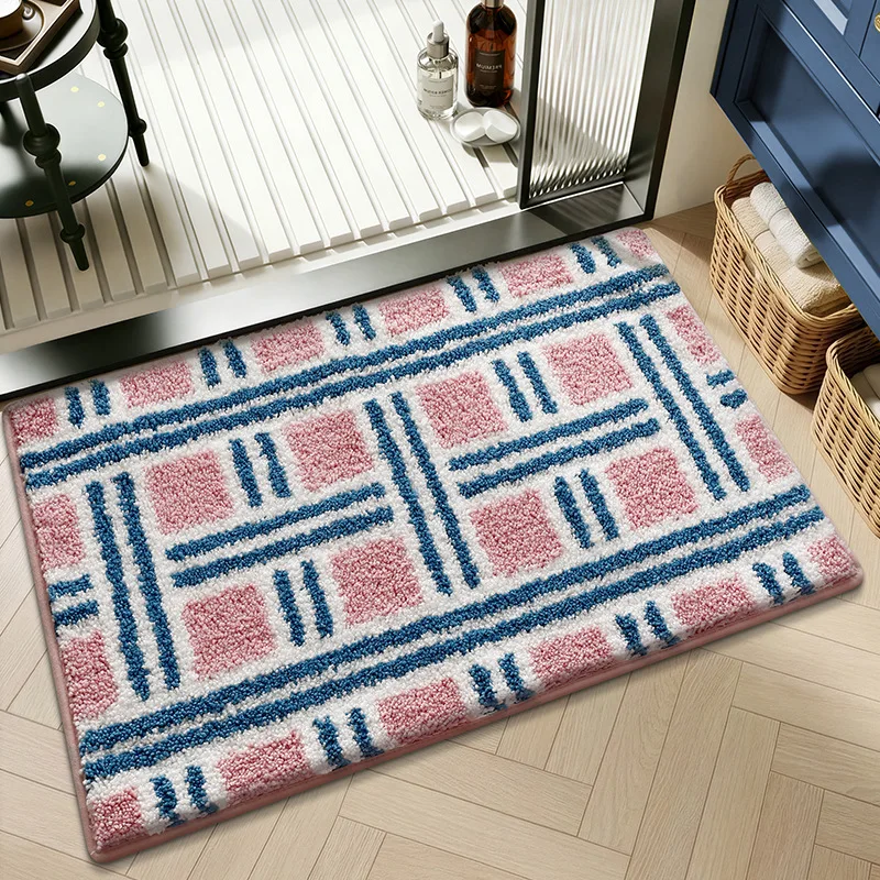 Geometric Bathroom Rug, Thick Microfiber Bath Mat, Absorbent Non Slip Floor Mat - Image 17