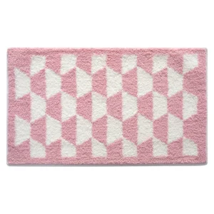 Flocked Bathroom Rug, Absorbent Non Slip Bath Mat, Soft High Low Pile Floor Mat - Image 3