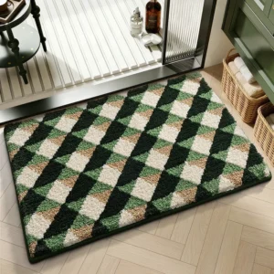 Geometric Bathroom Rug, Thick Microfiber Bath Mat, Absorbent Non Slip Floor Mat - Image 14