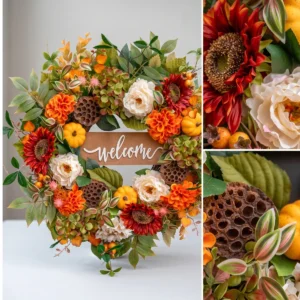 Fall Wreath with Welcome Sign, Autumn Front Door Wreath, Thanksgiving Decor, Rustic Harvest Wreath, Farmhouse Entryway Decor - Image 6
