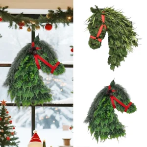 Horse Head Christmas Wreath, Equestrian Farmhouse Door Decor, Rustic Horse Lover Holiday Wreath, Country Christmas - Image 3