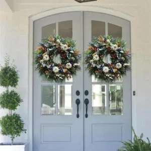 White Pumpkin Wreath, Fall Ranunculus Wreath, Autumn Front Door Decor, Farmhouse Pumpkin Wreath, Rustic Harvest Door Hanging, Fall Home Decor - Image 5