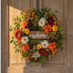 Fall Wreath with Welcome Sign, Autumn Front Door Wreath, Thanksgiving Decor, Rustic Harvest Wreath, Farmhouse Entryway Decor - Image 7
