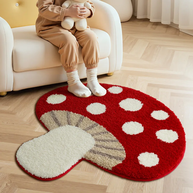 Mushroom Rug for Kids Room, Cute Forest Play Mat, Soft Flocked Nursery Carpet, Whimsical Bedroom Decor - Image 6