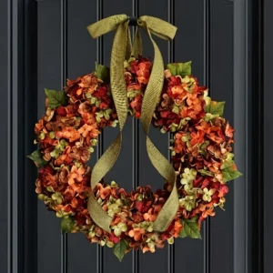 Alternative view of Autumn Hydrangea Wreath, Fall Front Door Decor, Rustic Floral Wreath, Elegant Wall Hanging, Home Decor