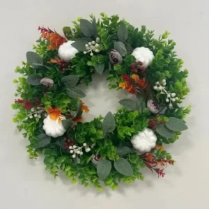 White Pumpkin Wreath, Fall Ranunculus Wreath, Autumn Front Door Decor, Farmhouse Pumpkin Wreath, Rustic Harvest Door Hanging, Fall Home Decor - Image 7