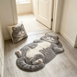 Alternative view of Cat Shaped Rug, Cute Cat Floor Mat, Soft Plush Bedroom Carpet, Kawaii Nursery Decor, Playful Home Accent