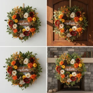 Fall Wreath with Welcome Sign, Autumn Front Door Wreath, Thanksgiving Decor, Rustic Harvest Wreath, Farmhouse Entryway Decor - Image 4