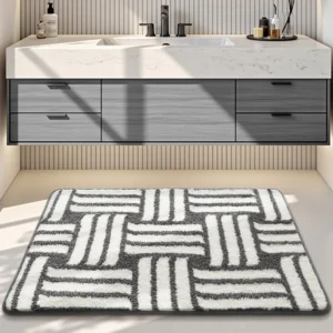 Flocked Bathroom Rug, Absorbent Non Slip Bath Mat, Soft High Low Pile Floor Mat - Image 13