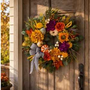Alternative view of Fall Pumpkin Wreath, Autumn Front Door Wreath, Farmhouse Harvest Decor, Rustic Pumpkin Wreath, Thanksgiving Door Decoration, Fall Home Decor