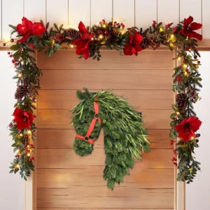 Horse Head Christmas Wreath, Equestrian Farmhouse Door Decor, Rustic Horse Lover Holiday Wreath, Country Christmas - Image 4