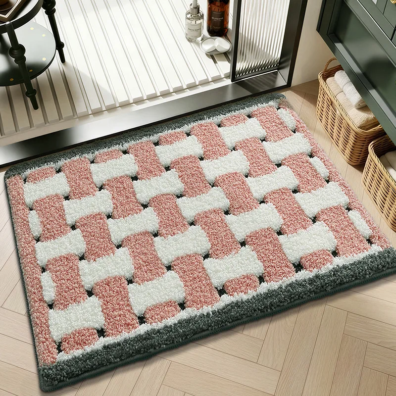 Geometric Bathroom Rug, Thick Microfiber Bath Mat, Absorbent Non Slip Floor Mat - Image 18
