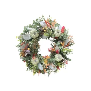 White Pumpkin Wreath, Fall Ranunculus Wreath, Autumn Front Door Decor, Farmhouse Pumpkin Wreath, Rustic Harvest Door Hanging, Fall Home Decor - Image 6