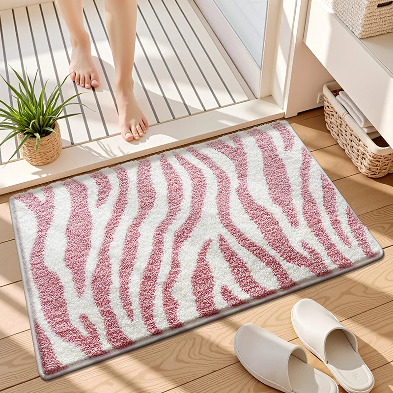 Zebra Bath Mat, Multicolor Bathroom Rug, Soft Absorbent Non Slip Shower Mat - Image 8