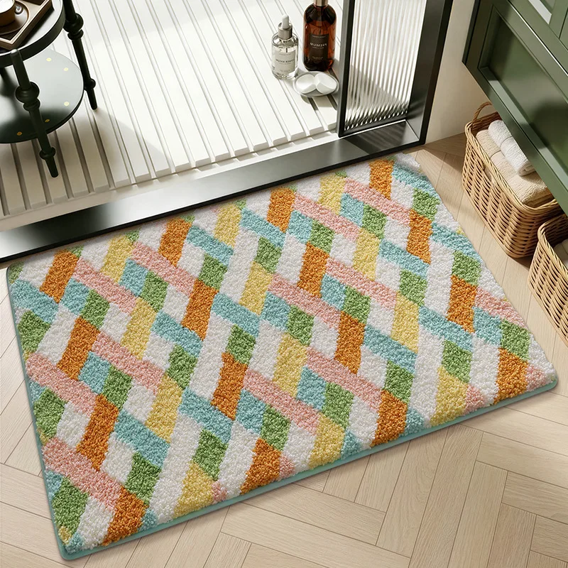 Geometric Bathroom Rug, Thick Microfiber Bath Mat, Absorbent Non Slip Floor Mat - Image 6