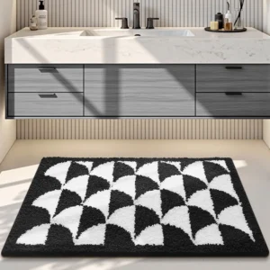 Alternative view of Flocked Bathroom Rug, Absorbent Non Slip Bath Mat, Soft High Low Pile Floor Mat