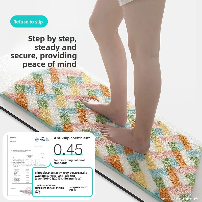 Geometric Bathroom Rug, Thick Microfiber Bath Mat, Absorbent Non Slip Floor Mat - Image 4