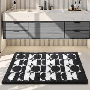 Flocked Bathroom Rug, Absorbent Non Slip Bath Mat, Soft High Low Pile Floor Mat - Image 15