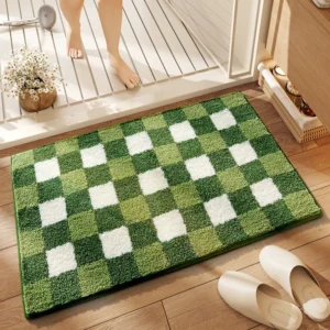 Flocked Bathroom Rug, Absorbent Non Slip Bath Mat, Soft High Low Pile Floor Mat