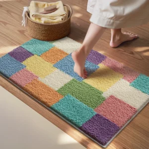Plaid Bathroom Rug, Colorful Soft Bath Mat, Absorbent Non Slip Floor Mat