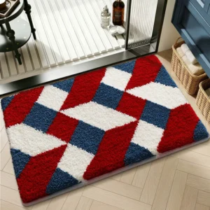 Geometric Bathroom Rug, Thick Microfiber Bath Mat, Absorbent Non Slip Floor Mat - Image 10